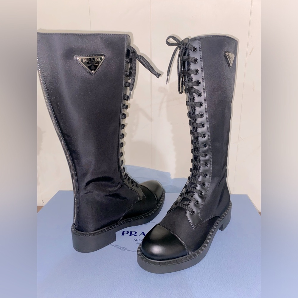 Prada Wmns Brushed Leather Boots 'Black'